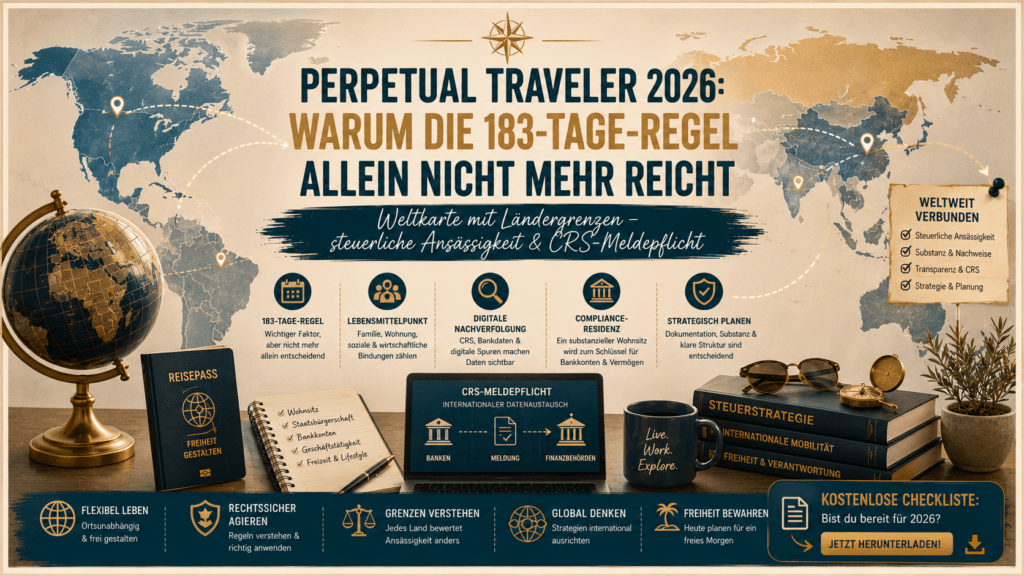 Perpetual Traveler 2026 – digitaler Nomade am Flughafen mit Laptop