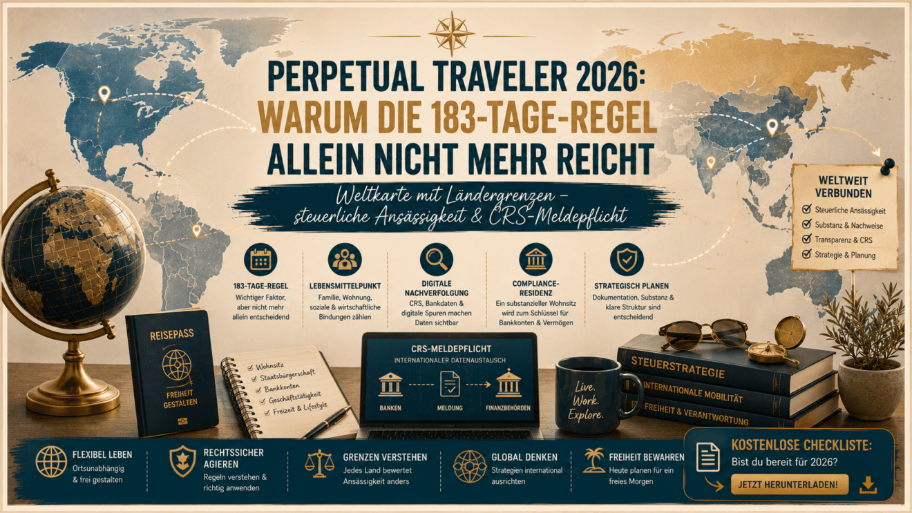 Perpetual Traveler 2026 – digitaler Nomade am Flughafen mit Laptop