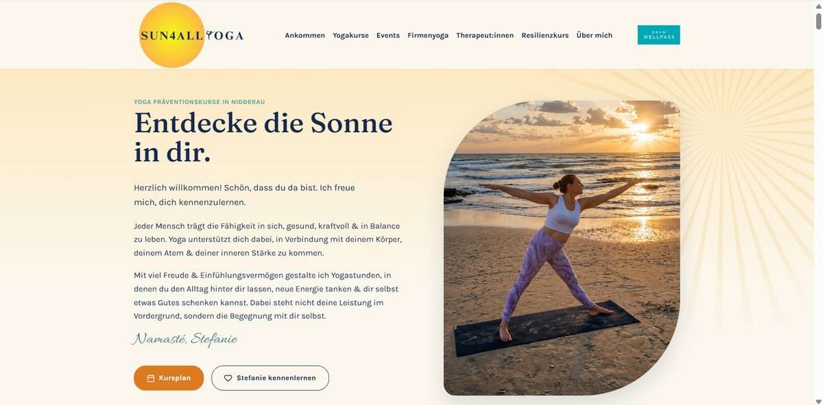 Screenshot der Website sun4allyoga.com